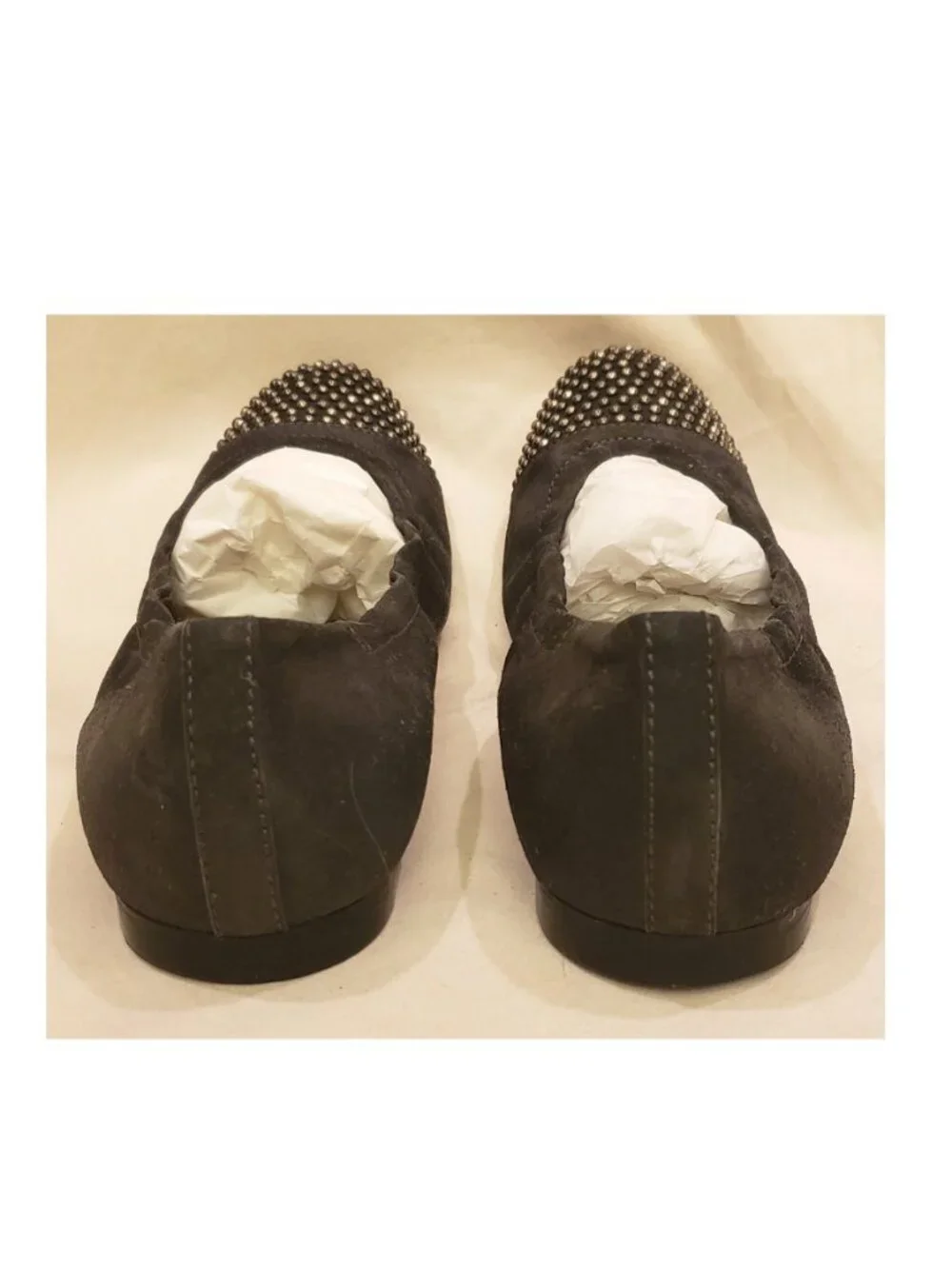 AGL Italy Studded Ballet Flats Size-EU-39.5/US~9.5 Dark Gray Leather